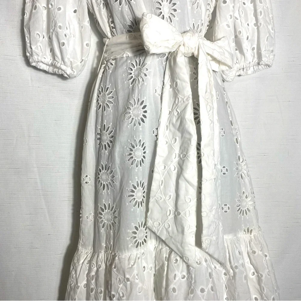 ZARA BELTED EMBROIDERED MIDI DRESS OYSTER WHITE SIZE S - Picture 10 of 15